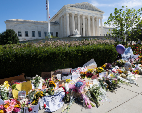 Image of the altar laid outside of the Supreme Court for Ruth Bader Ginsburg.