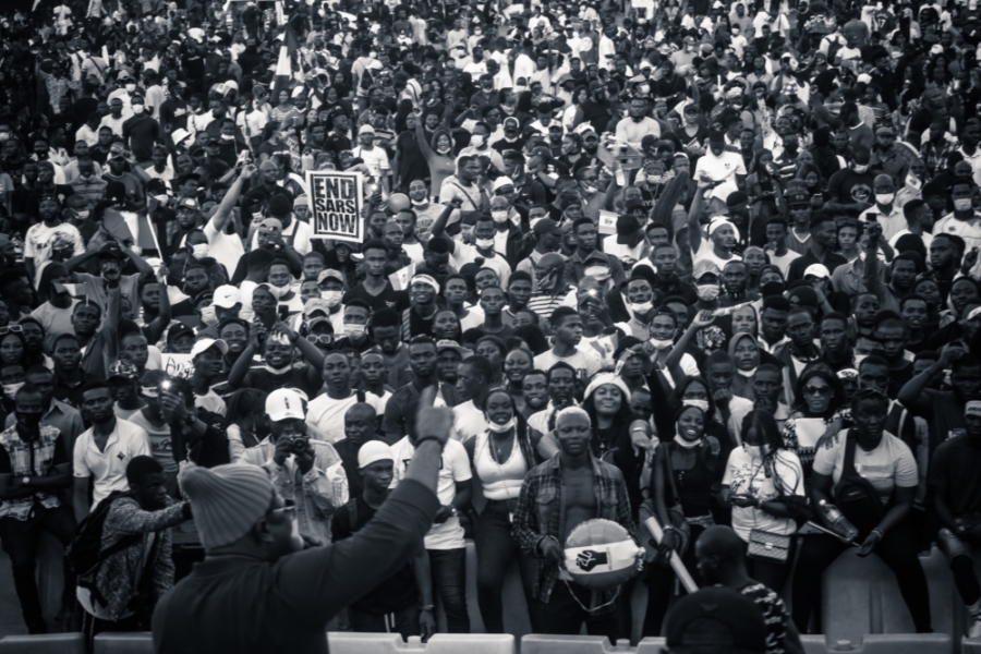 Young Nigerian protesters gather